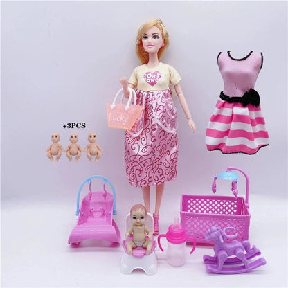 Cute DollHouse Family Doll set Stroller Accessories For 11.5'' Pregnant Dolls with Baby Doll Birthday Christmas Gift Kid Toys Good Vibrations