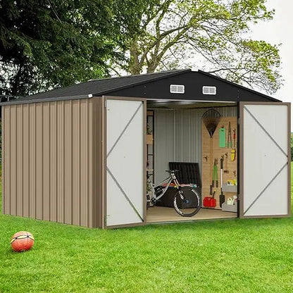 10x8 Foot Outdoor Metal Storage Shed with Lockable Door - Waterproof Garden Shed for Backyard and Patio Tools Good Vibrations