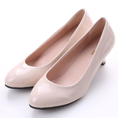 Shoes Ladies Pumps Medium Heel Nude Sexy High Heels Weeding Shoes Women Office Work White Pumps Party Shoes Good Vibrations