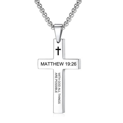 Christian Bible Verse Cross Pendant Necklace Stainless Steel Religious Scripture Prayer Jewelry Gifts Good Vibrations