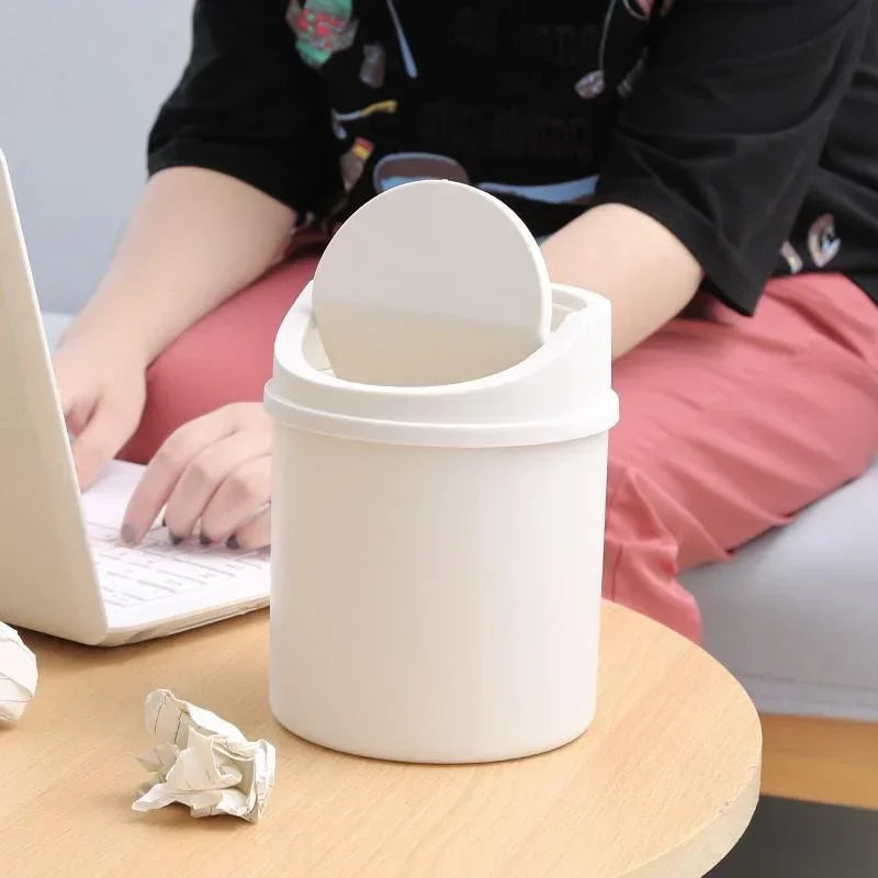 Mini Desktop Bin Small Trash Can Tube with Cover Bedroom Trash Can Garbage Can Clean Workspace Storage Box Home Desk Good Vibrations