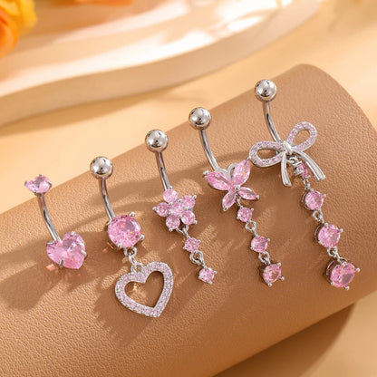 3-5pcs/Lot Belly Button Ring Sets Heart Butterfly Flower Dangled Belly Piercing Nombril 14G Curved Navel Rings Jewelry for Women Good Vibrations Adult Super Store