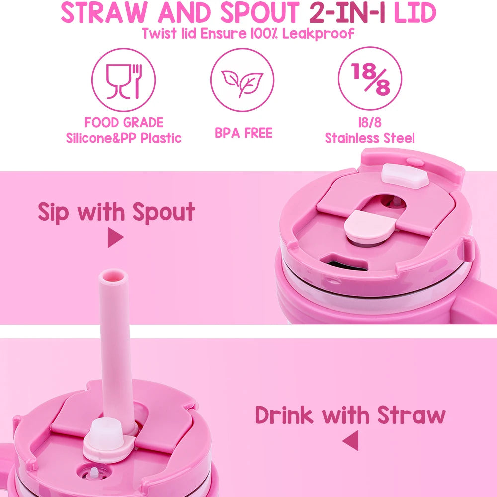 420ML Kids Thermos Bottle Leak Proof Tumbler With Handle Stainless Steel Travel Straw Mug For Toddler Boys Girls Christmas Gifts Good Vibrations