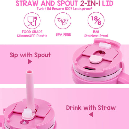 420ML Kids Thermos Bottle Leak Proof Tumbler With Handle Stainless Steel Travel Straw Mug For Toddler Boys Girls Christmas Gifts Good Vibrations