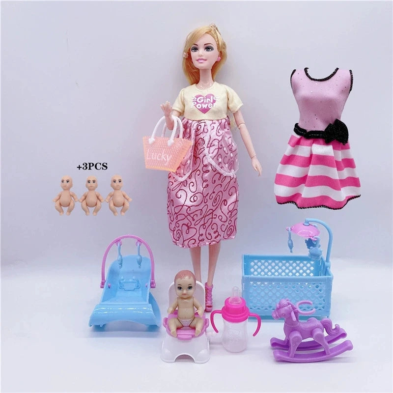 Cute DollHouse Family Doll set Stroller Accessories For 11.5'' Pregnant Dolls with Baby Doll Birthday Christmas Gift Kid Toys Good Vibrations