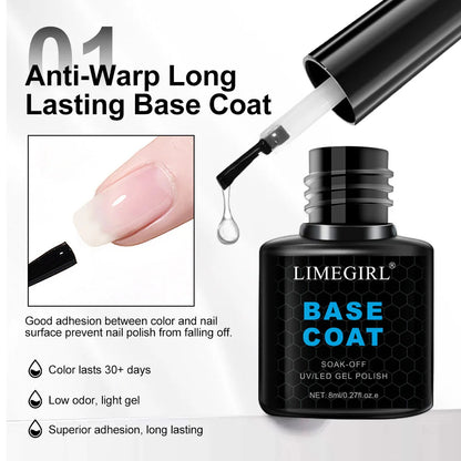 LIMEGIRL 8ml Soak Off Matte Top Base Coat for Nails UV Gel Polish Semi Permanent Functional Manicure Top Base Coat Varnish Good Vibrations