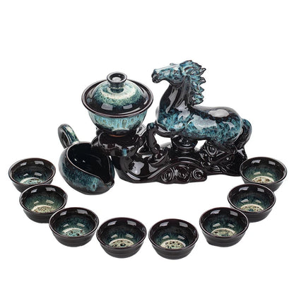 1 set of creative lazy tea set, semi-automatic horse teapot, magnetic rotating water guide tea set, Chinese Kung Fu tea set Good Vibrations