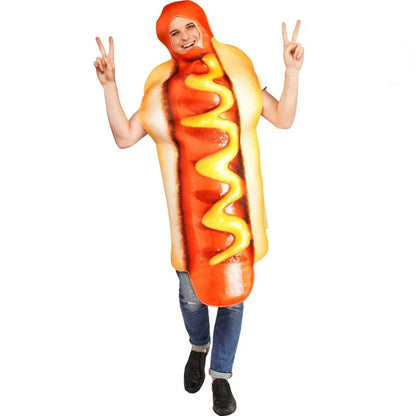 High Quality Couple Costume Halloween Funny Hot Dog Onesie Adult Hot Dog Cosplay Costumes Stage Show Hot Dog Costumes # 1 # W. Good Vibrations