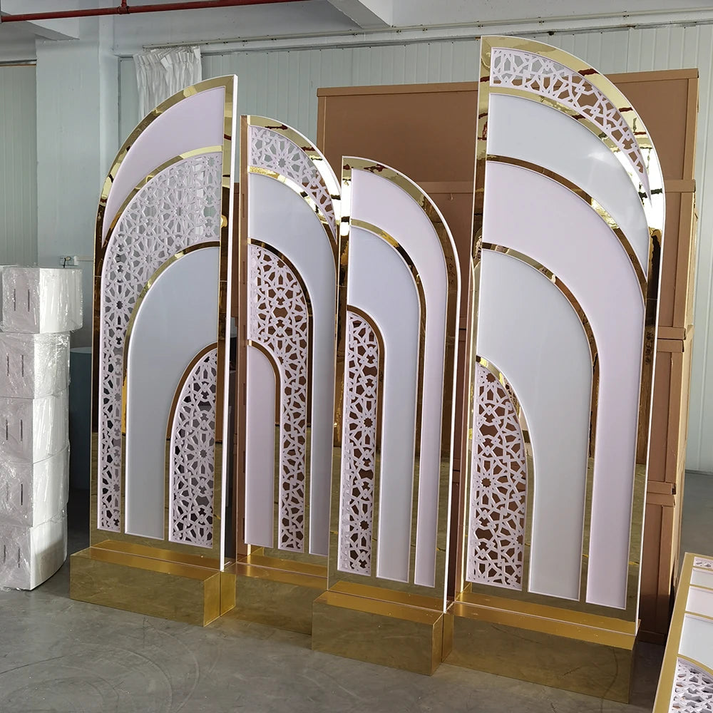 New Arrival Events Decoration Gold Acrylic Arch Backdrop Half Wedding Backdrop Good Vibrations