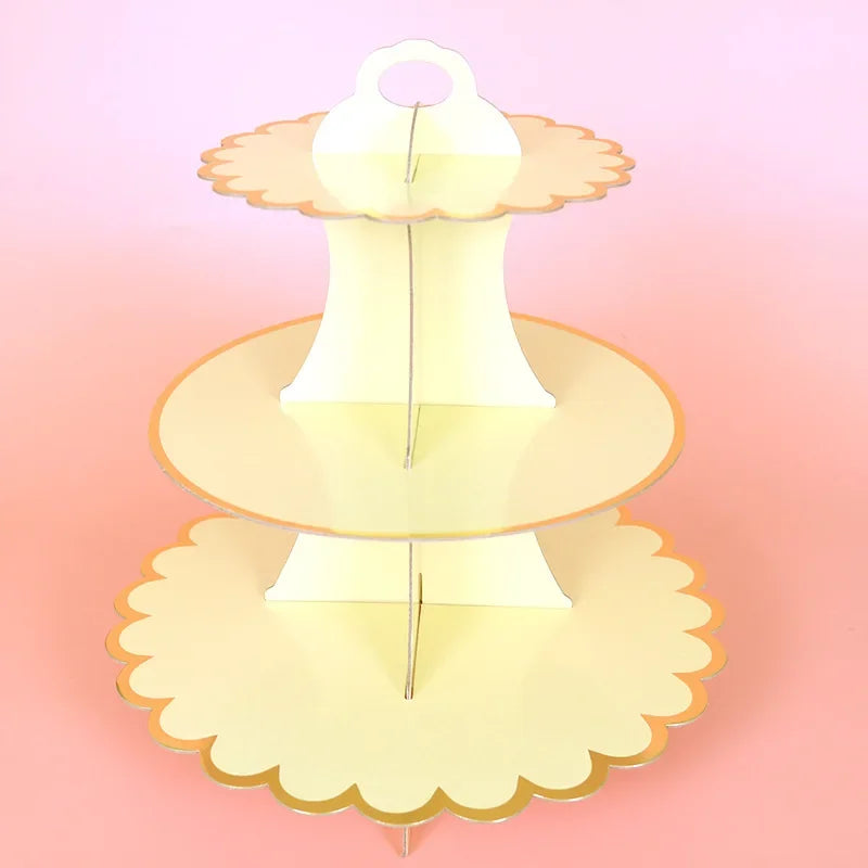 3-Layer Disposable Round Birthday Cupcake Dessert DIY Paper Craft Stand Dessert Display Rack Wedding Party Supplies Cake Tools Good Vibrations