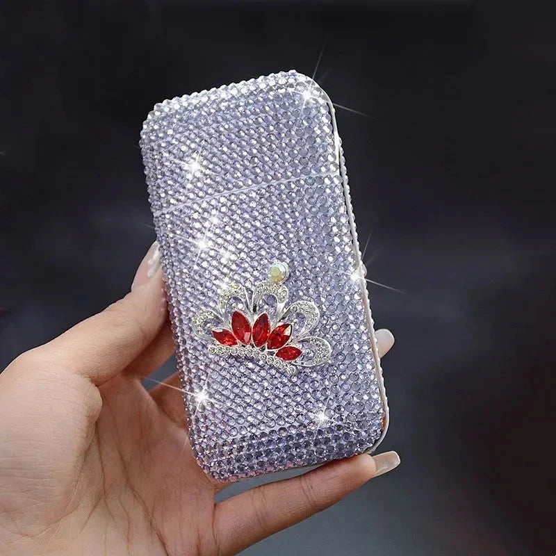 Luxury Rhinestone Cigarette Box with USB Charging Lighter Windproof Portable Smoking Accessories Fashionable Women's Gift Good Vibrations Adult Super Store