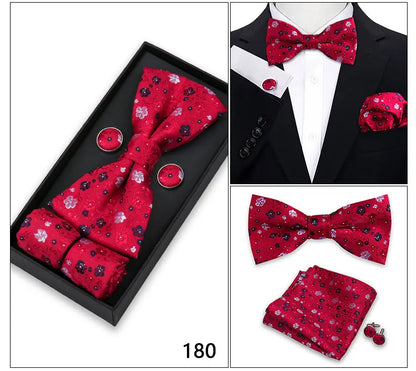 Bowtie For Men Set Gift Box Business Gift Fashion Bow Tie Pocket Square Cufflinks Set Bowtie 3pcs For Wedding Hanky Cravata Neck