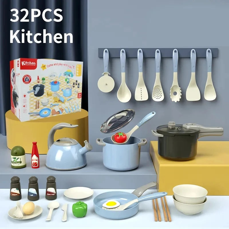 Toy Kitchen for Kids Cooking Utensils Children's Pretend Play Cutting Miniature Food Set Pot Pan Educational Unisex Novel Gift Good Vibrations
