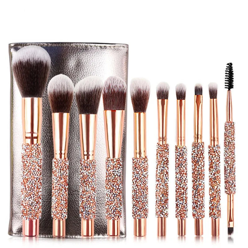 No Logo 10 diamond studded makeup brushes set new beauty tools wrap diamond with bag brush set Private Label Good Vibrations