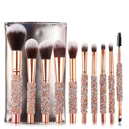 No Logo 10 diamond studded makeup brushes set new beauty tools wrap diamond with bag brush set Private Label Good Vibrations