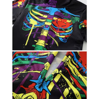 Halloween Party Theme Dress Up Costumes, Girls Long Sleeve Stretchy Fitted Full Color Skull Pattern Printed Women's Jumpsuit Good Vibrations