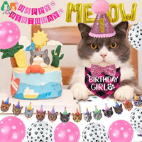 Cat Birthday Party Supplies,Cat Birthday Hat with Cat Birthday Bandana Bow Tie Collar Birthday Number Cat Birthday Decorations Good Vibrations