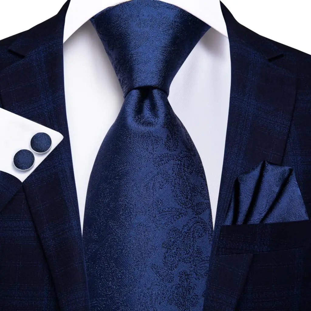 Hi-Tie Blue Business Solid 100% Silk Men's Tie NeckTie 8.5cm Ties for Men Formal Luxury Wedding High Quality Gravata Good Vibrations