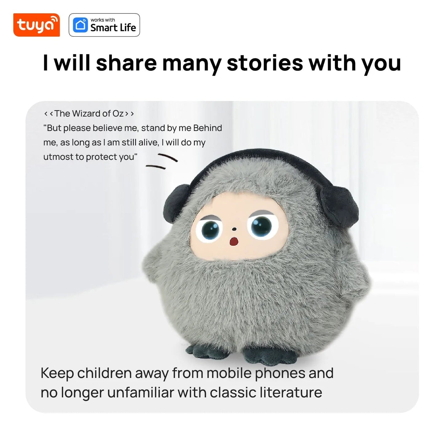 Tuya AI Plush Toy w/Smart Voice & LED Eyes,Interactive Companion for Kids/Adults,Gift-Ready Rechargeable E-Pet open up fun life Good Vibrations