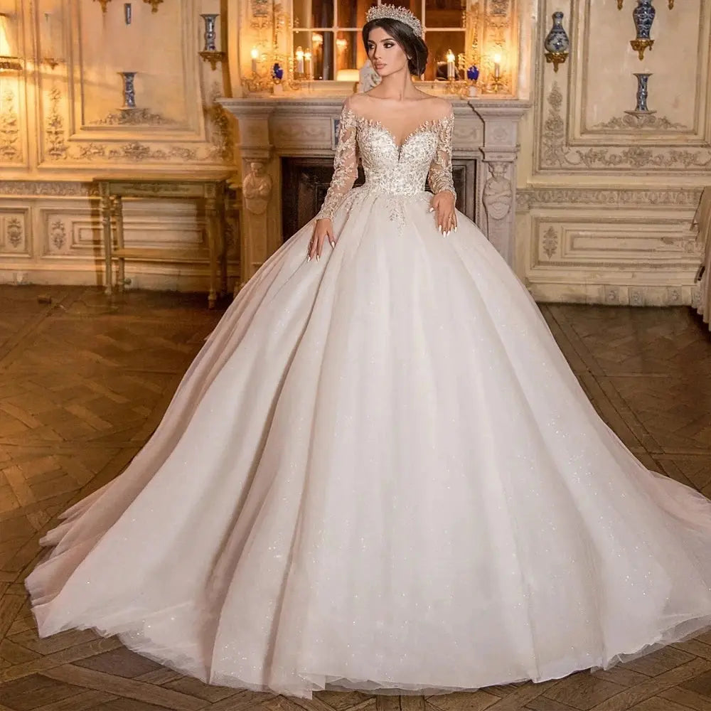 Gorgeous Wedding Dresses Bridal Gowns Lace Appliques Full Sleeves Robe A Line Glamorous Princess Vestidos De Novia Customized Good Vibrations