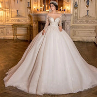 Gorgeous Wedding Dresses Bridal Gowns Lace Appliques Full Sleeves Robe A Line Glamorous Princess Vestidos De Novia Customized Good Vibrations