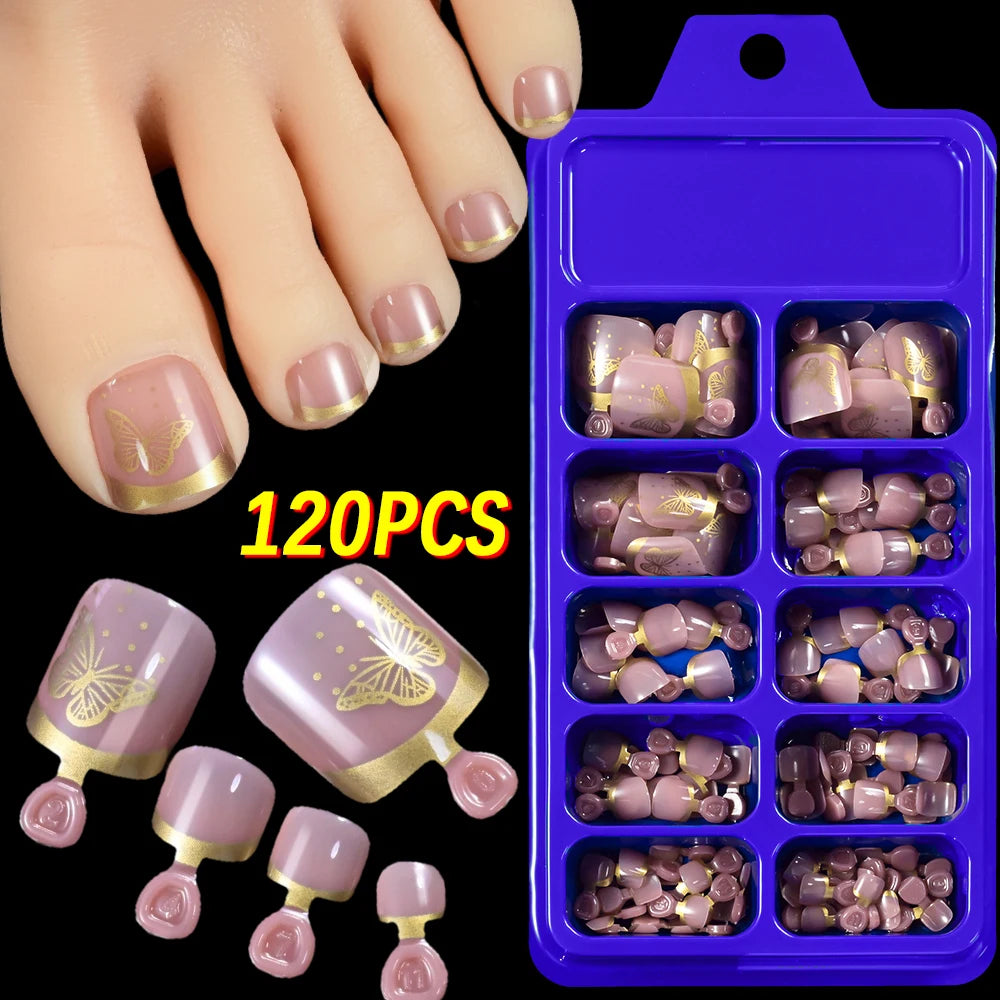120Pcs French Short Square Artificial Press On Toenails Nude Pink Full Cover False Toe Nails Fake Toe Nail Extension For Women Good Vibrations