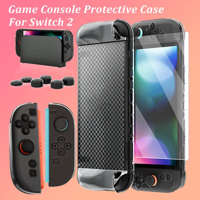 For switch 2, game console and controller protective case + tempered film + keycaps, PC  material, shockproof and wear-resistant