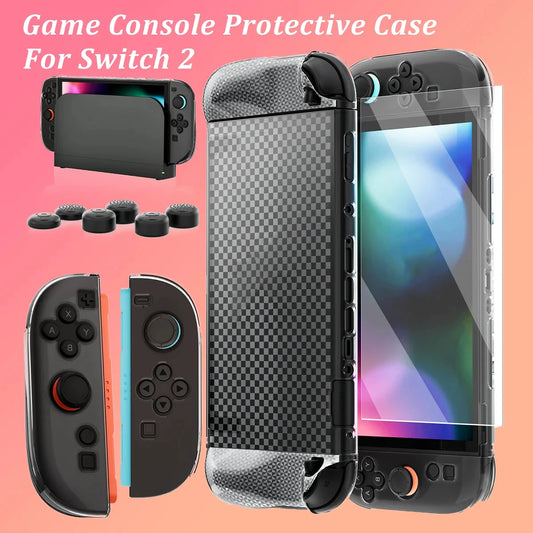 For switch 2, game console and controller protective case + tempered film + keycaps, PC  material, shockproof and wear-resistant Good Vibrations