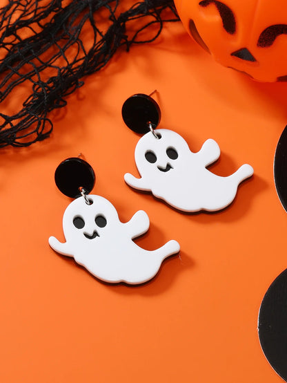 8 pairs of Halloween flame demons, cute little ghosts, acrylic earrings, skull heads, alien spaceships, pumpkin ghosts Good Vibrations