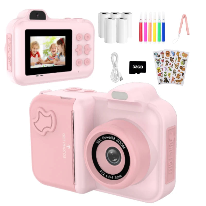 Kids Camera Instant Print 32G Digital Camera For Children Color Pens Thermal Printing Paper Boys Girls Christmas Gifts Toys Good Vibrations