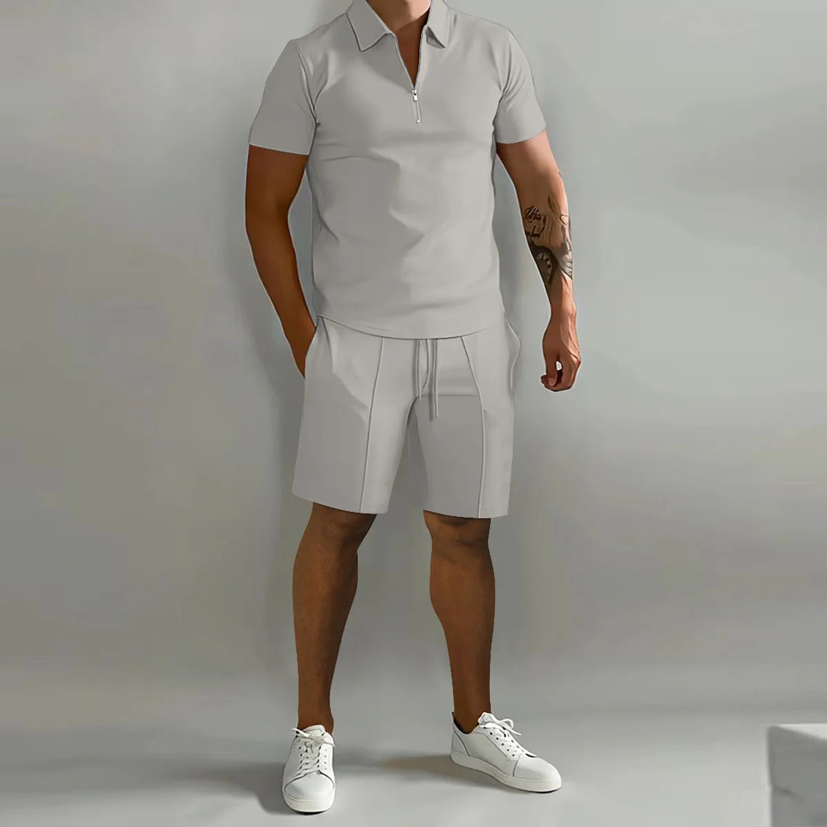 Cross-border men's set 2025 autumn new men's Polo casual loose short sleeve shorts sports set Good Vibrations