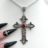 Y2K Punk Crystal Big Cross Pendant Necklaces for Women Men Gothic Irregular Cross Clavicle Chain Necklaces Aesthetic Jewelry Good Vibrations