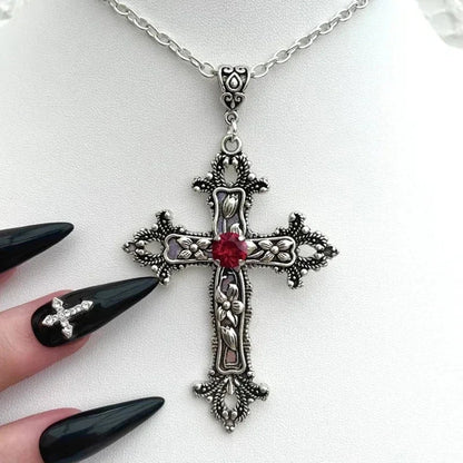 Y2K Punk Crystal Big Cross Pendant Necklaces for Women Men Gothic Irregular Cross Clavicle Chain Necklaces Aesthetic Jewelry Good Vibrations