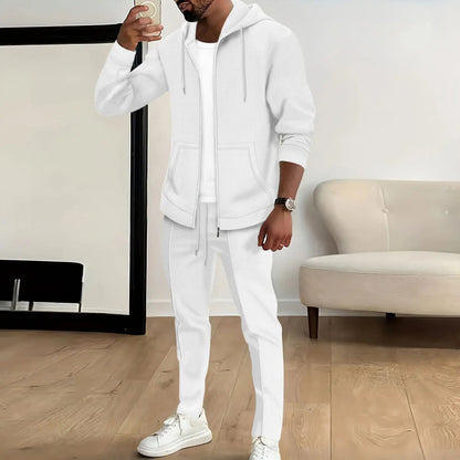Spring and Autumn New Waffle Men's Casual Slim-Fit Hooded Long-Sleeved Cardigan Matching Color Fashion High Quality Tracksuit Pa Good Vibrations