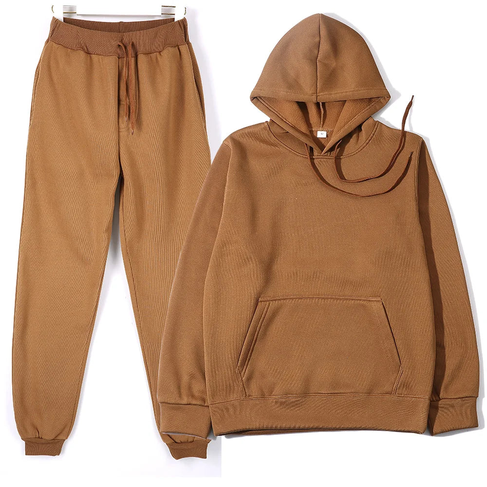 Men's Autumn and Winter New Solid Color Hoodie+pants Two-piece Set Fashionable Casual Sports Set Size S-3XL Men's Tracksuit Good Vibrations