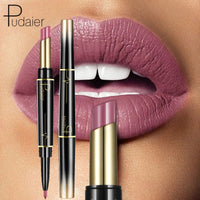 Pudaier Makeup 2 in 1 Matte Lipstick & Lip Liner Nude Lip Stick Pencil Make up Cosmetics Lip Balm Matt Cream Lipbalm Lipliner Good Vibrations