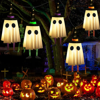 Halloween Hanging Ghost Decorations, Outdoor Halloween Witches Hat Lights, Glowing Ghosts for Garden Trees, Yard Halloween Decor Good Vibrations
