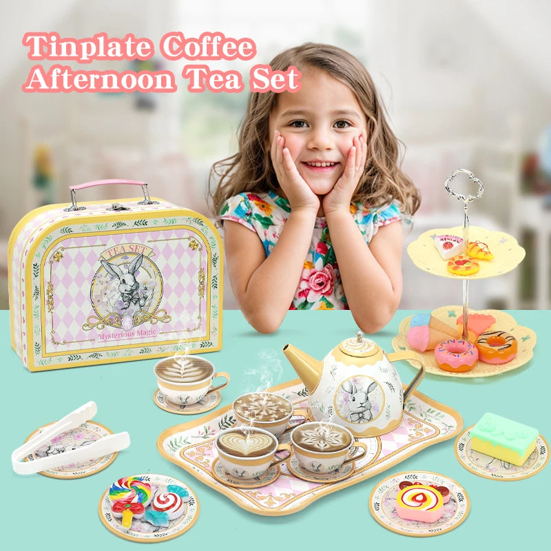 Tea Party Pretend Play Toys Kitchen Coffee Tea Set Afternoon Tea Food Dessert Cake Bread Educational Toy Birthday Christmas Gift Good Vibrations