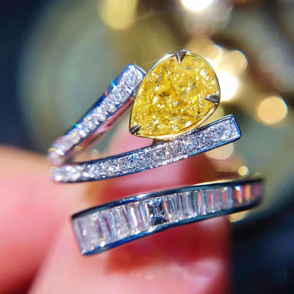 New Elegant Yellow Cubic Zirconia Women Rings Luxury Wedding Anniversary Party Lady's  Accessories Bright Fashion Jewelry Good Vibrations
