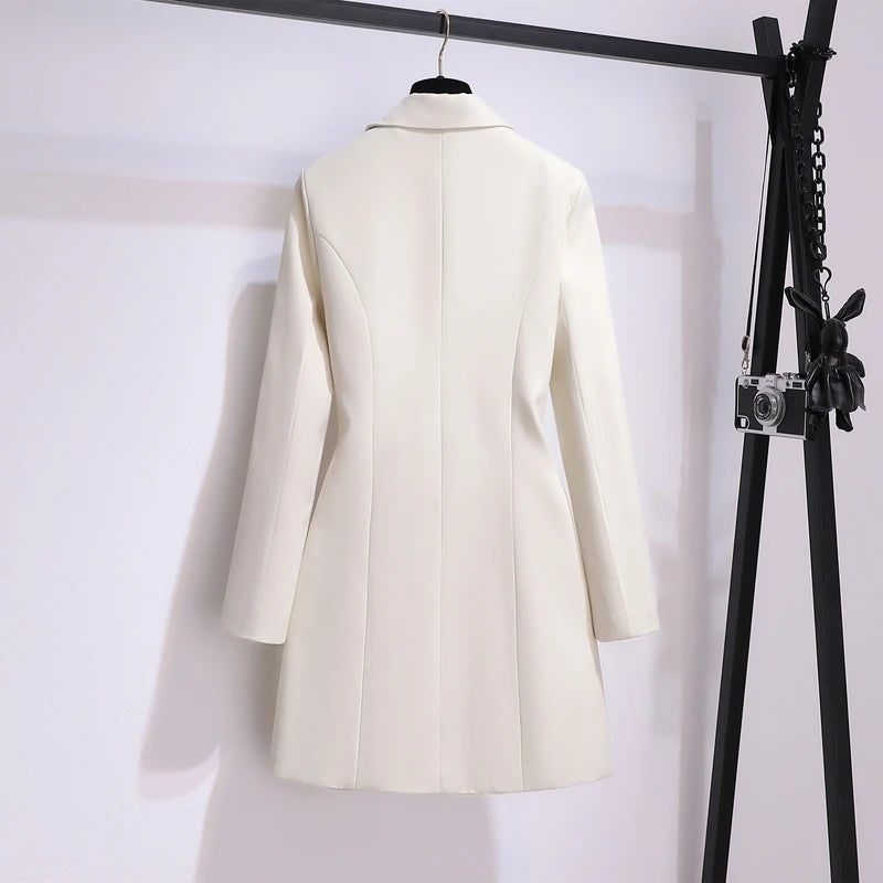 Blazer Women 2025 Spring New Fashion Women Clothing Suit Skirt Jacket Belt Waist Slim Suit Women Blazer Long Coat Black Blazers Good Vibrations