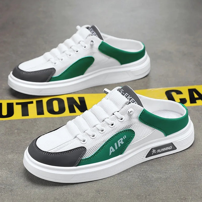 Men's shoes half slippers summer slip-on mesh shoes heelless platform sole bag toe hole trendy casual fashion versatile shoes Good Vibrations