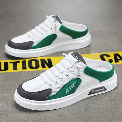 Men's shoes half slippers summer slip-on mesh shoes heelless platform sole bag toe hole trendy casual fashion versatile shoes Good Vibrations