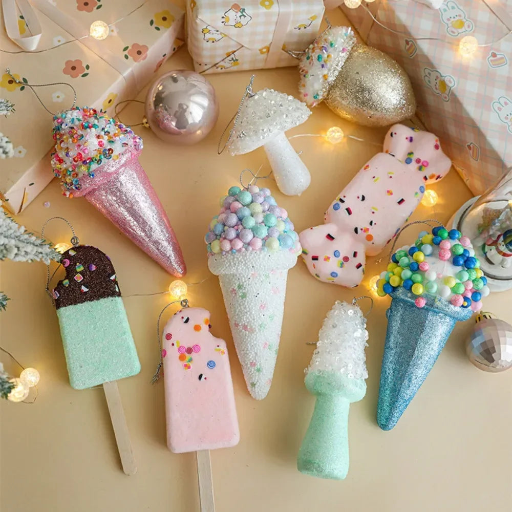 2025 Creative Christmas Hanging Cute Ice Cream Pendant Navidad 2026 Christmas Decor Xmas Tree Decor New Year Gift Toys Good Vibrations