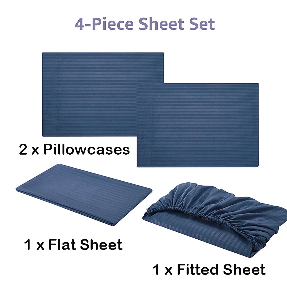Battilo Bed Sheets 4 Pieces Set Luxury Fitted Flat Sheet with Pillowcases Solid Stripe Bedding Set For Twin Full Queen King Size Good Vibrations