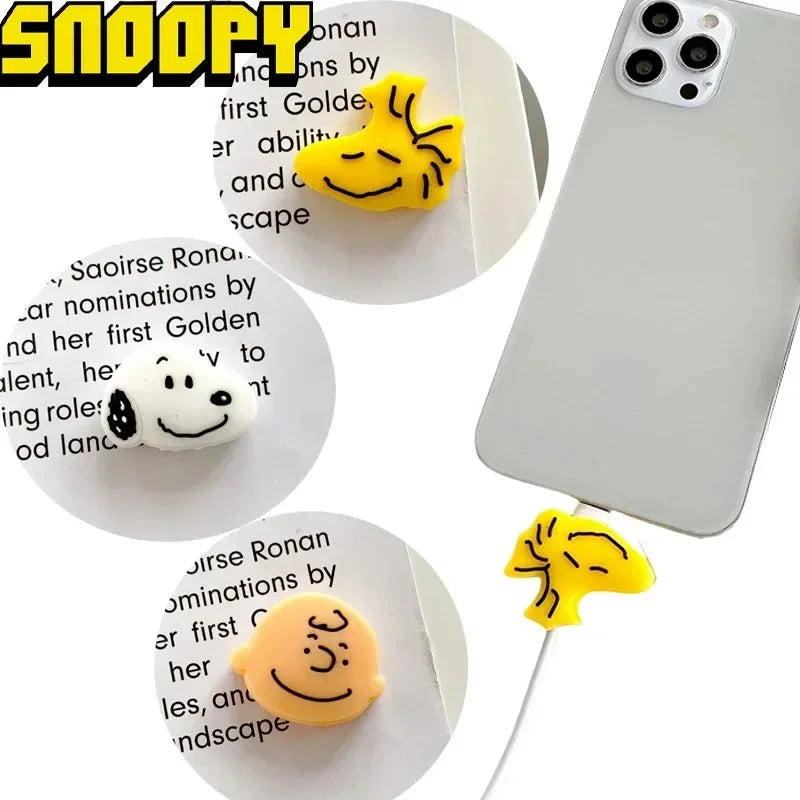 Snoopy Cartoon Cable Sleeve with Cable Bite Protector Soft USB Protective Data for IPhone USB Charger Cable Cord Protector Good Vibrations