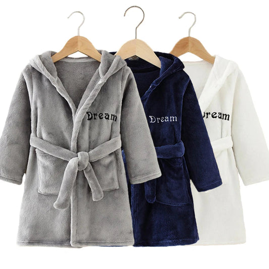 Boy and Girls Flannel Pajamas Robe Autumn and Winter Children Sleepwear Soft Hooded Kids Homewear 2-8 Years Good Vibrations