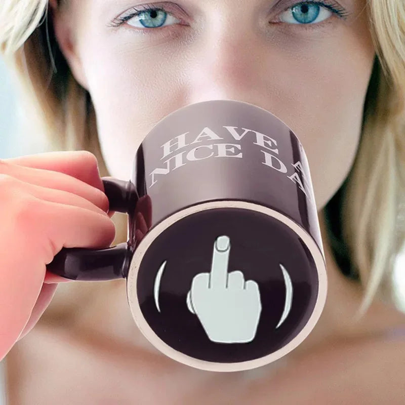 Ceramic Coffee Mug with Vertical Middle Finger Creative Relaxed Friendly Hand Milk Tea Cup New Style Office Mug Drinkware Gift Good Vibrations