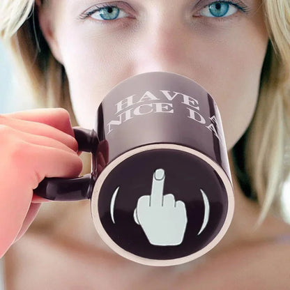 Ceramic Coffee Mug with Vertical Middle Finger Creative Relaxed Friendly Hand Milk Tea Cup New Style Office Mug Drinkware Gift Good Vibrations