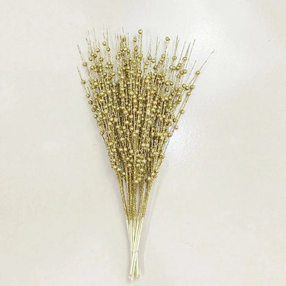 Christmas Tree Decoration, Fake Glitter Berry Leave, Dried Branch, Golden Powder, Flower Material, New Year Party, 1Pc, 12 Forks Good Vibrations