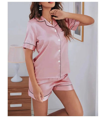Women Two-piece Pj Sets Sleepwear Loungewear Button-Down Pajama Women 2 Piece Pijama Homewear Shorts Set Good Vibrations